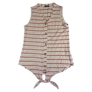 Miholl Striped Tank‎ Top Button Down Tie Front Sleeveless Casual Red White S